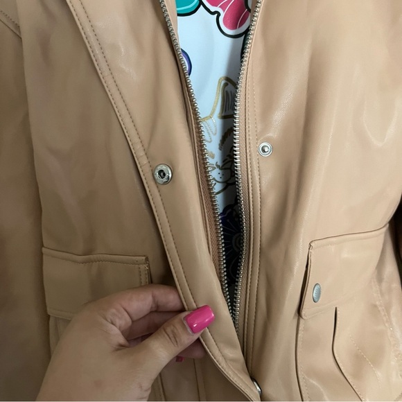 Levi Beige Tan Faux Leather Zip Up Jacket - Picture 5 of 7